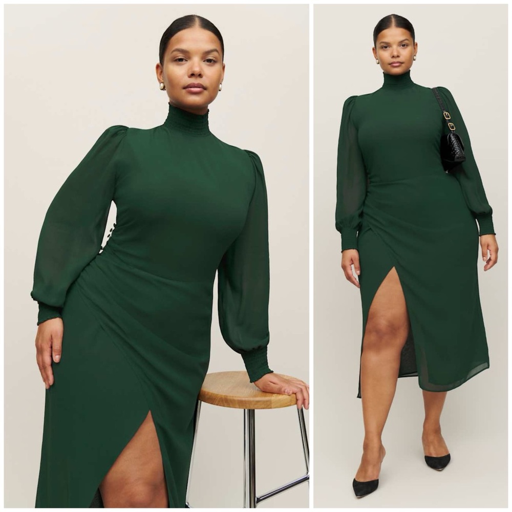 Reformation $348 Mock Neck Long Sleeve Aude Dress Es Slit Dress Plus Size 20/2X